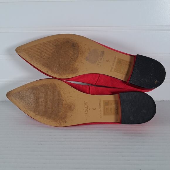 J Crew Embellished Flats Womens 6 Red Satin Pointed Toe Slip On Holiday Classic - Picture 11 of 12